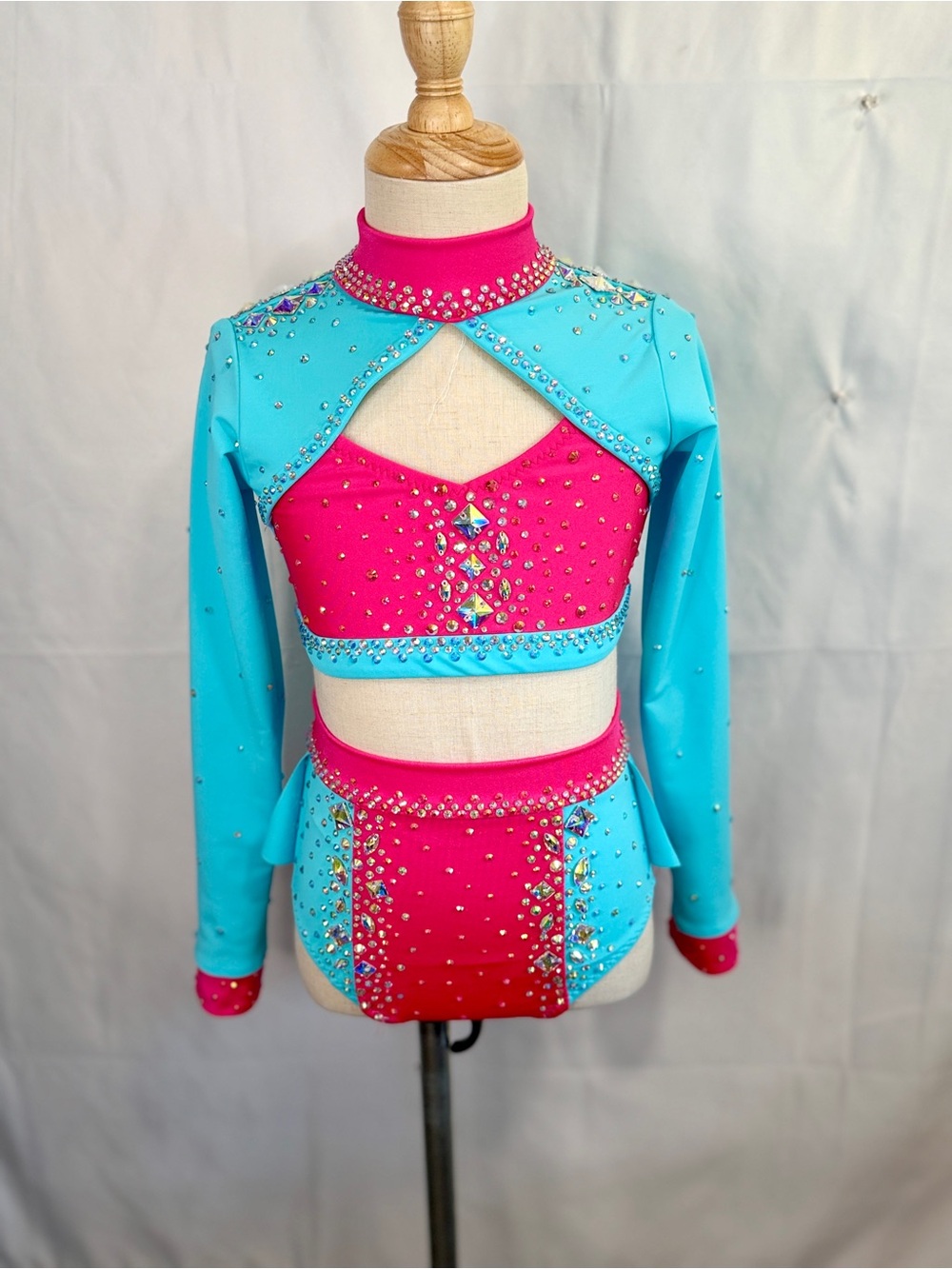 Girls Magenta & Aqua Rhinestone Dance Costume Set - Kids